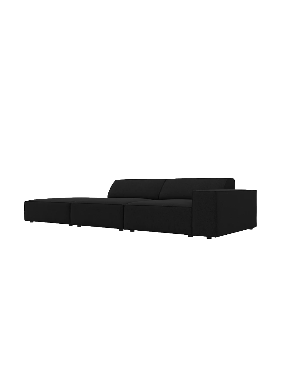
3-Sitzer Design Sofa „Jodie“ mit Ottomane - Strukturstoff Schwarz / Ottomane Links