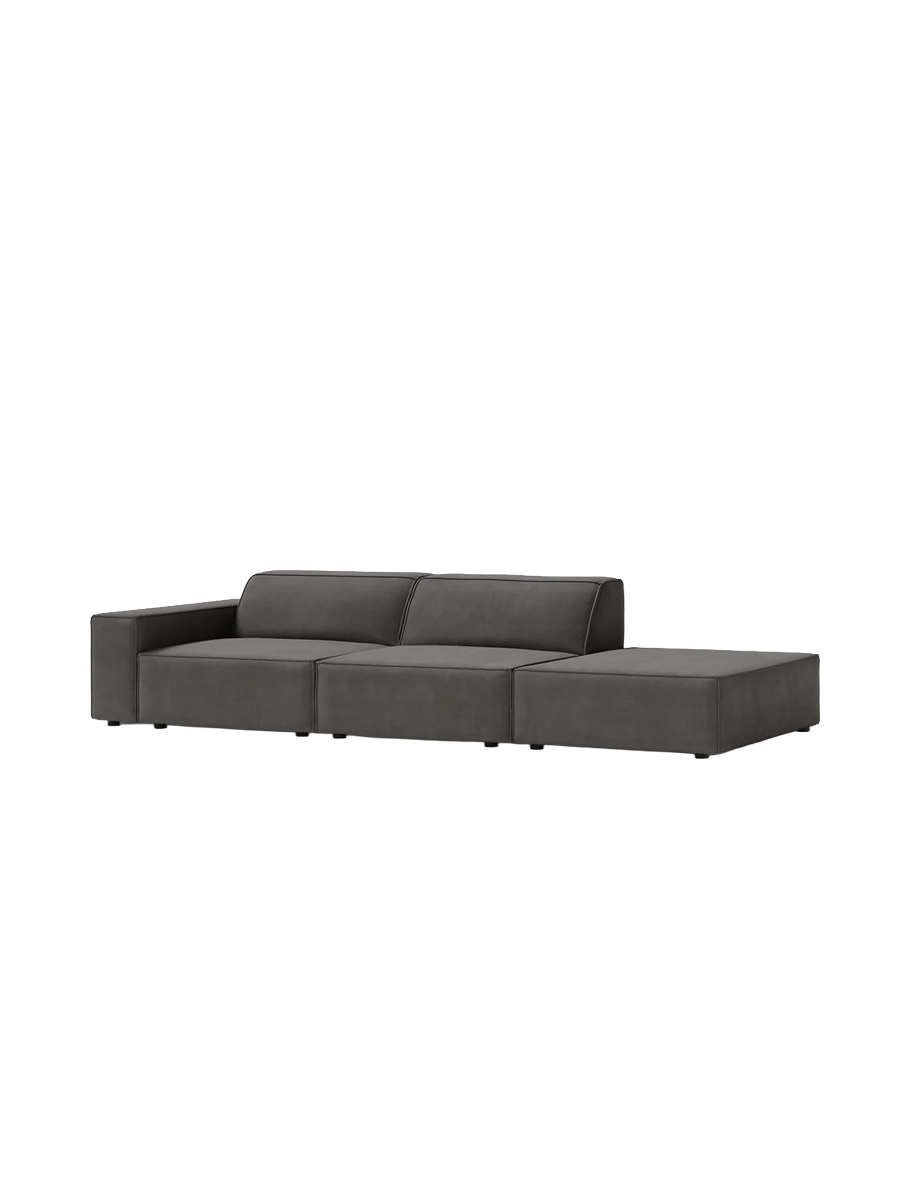 
3-Sitzer Design Sofa „Jodie“ mit Ottomane - Samtbezug Hellgrau / Ottomane rechts