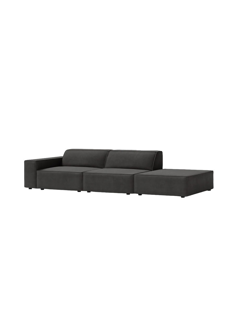 
3-Sitzer Design Sofa „Jodie“ mit Ottomane - Samtbezug Grau / Ottomane rechts