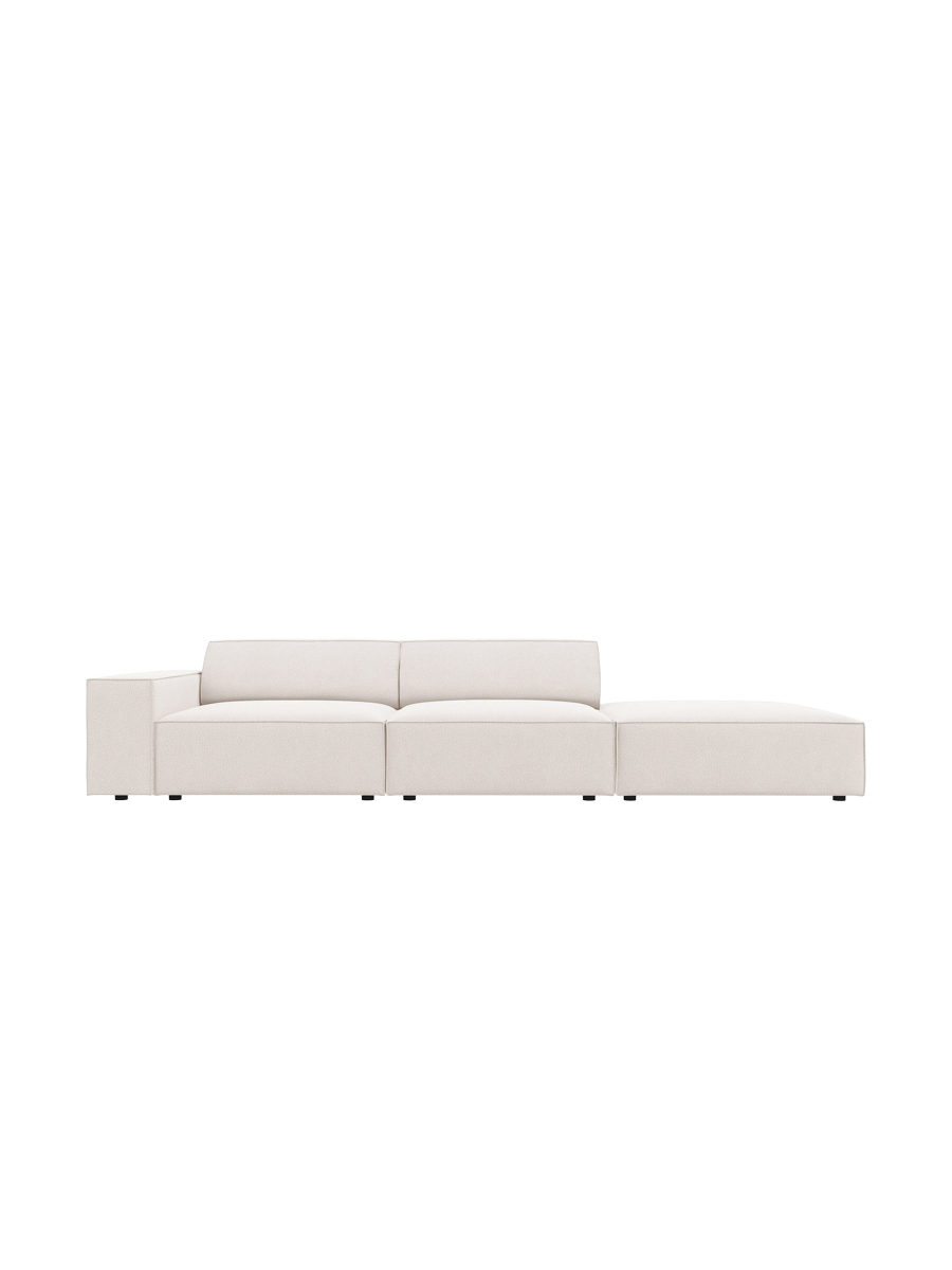 
3-Sitzer Design Sofa „Jodie“ mit Ottomane - Strukturstoff Soft Beige / Ottomane rechts