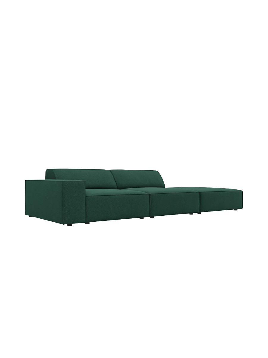 
3-Sitzer Design Sofa „Jodie“ mit Ottomane - Strukturstoff Grün / Ottomane rechts