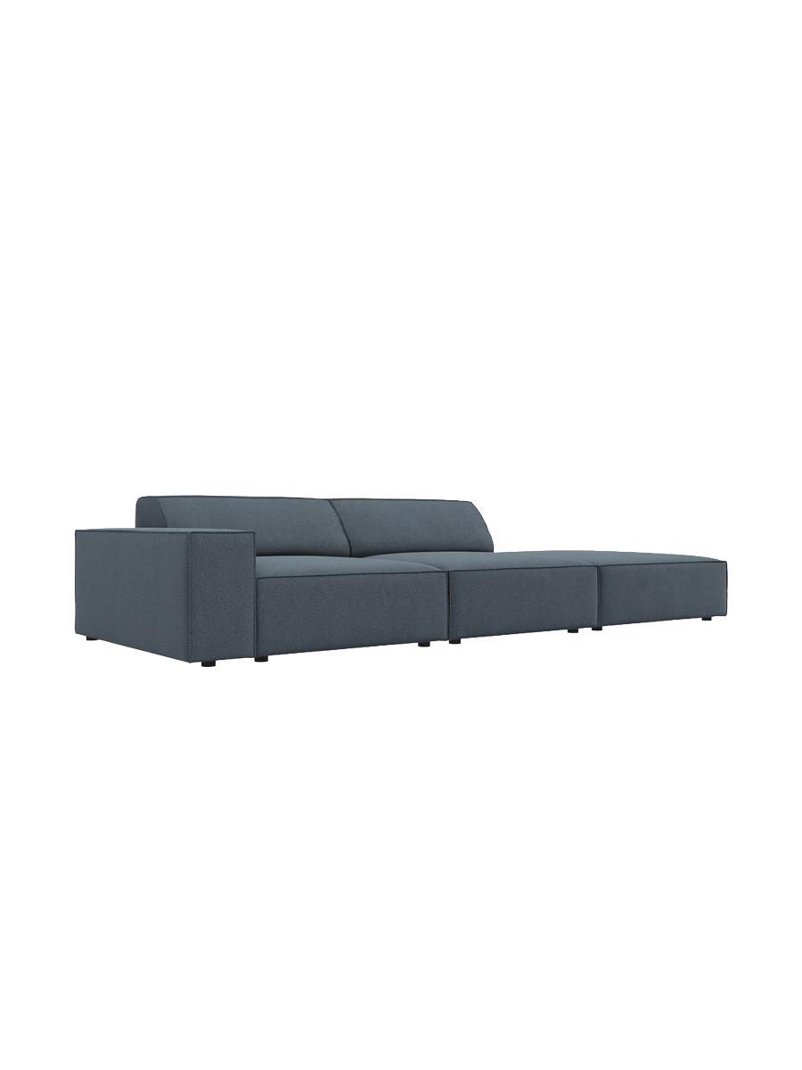
3-Sitzer Design Sofa „Jodie“ mit Ottomane - Strukturstoff Blau / Ottomane rechts