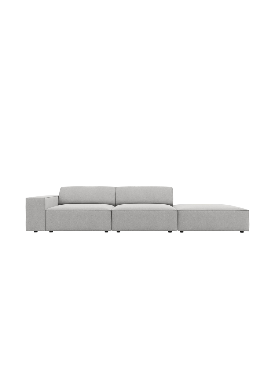 
3-Sitzer Design Sofa „Jodie“ mit Ottomane - Strukturstoff Hellgrau / Ottomane rechts