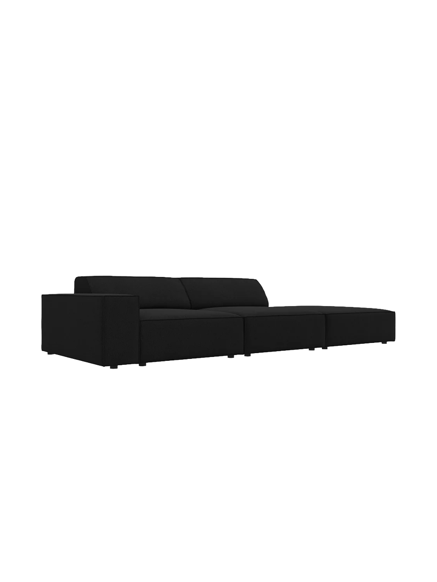 
3-Sitzer Design Sofa „Jodie“ mit Ottomane - Strukturstoff Schwarz / Ottomane rechts