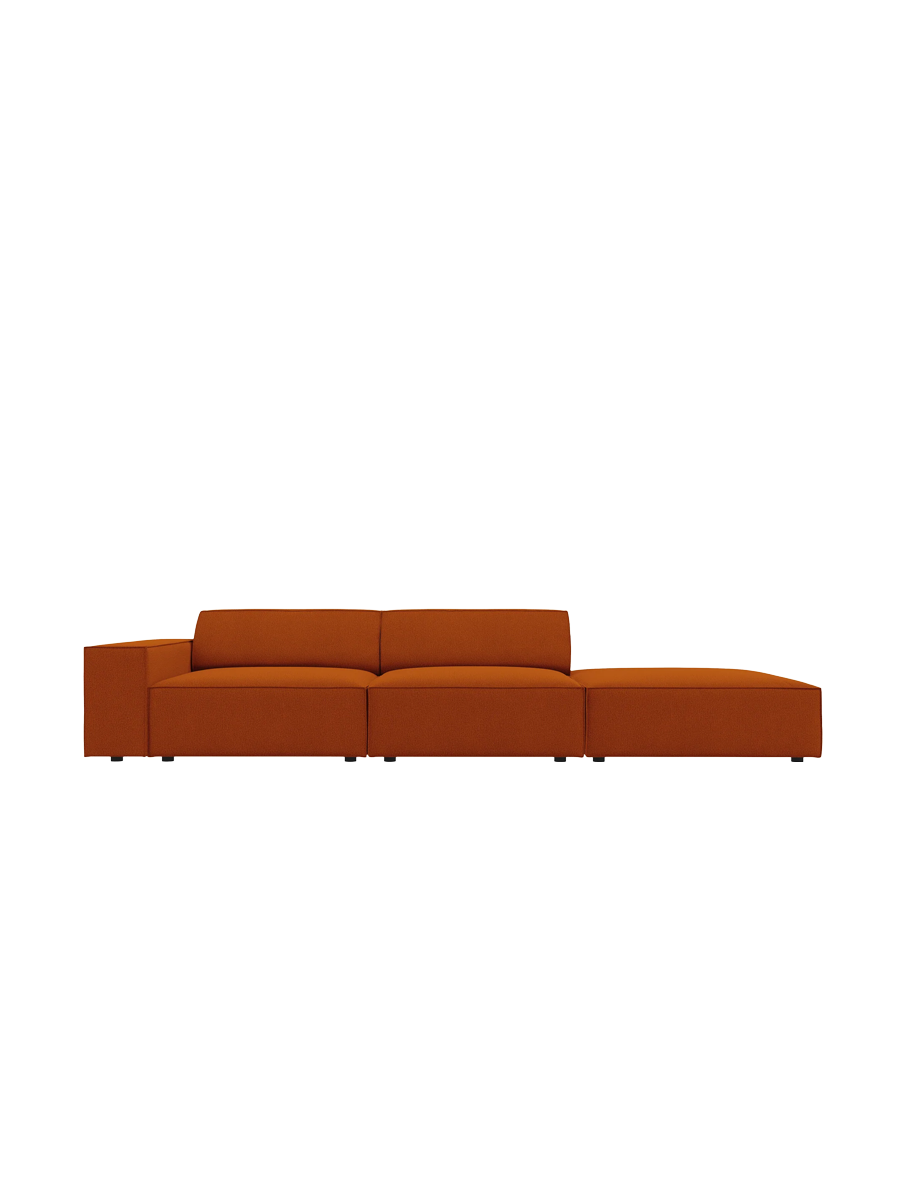 
3-Sitzer Design Sofa „Jodie“ mit Ottomane - Strukturstoff Terracotta / Ottomane rechts