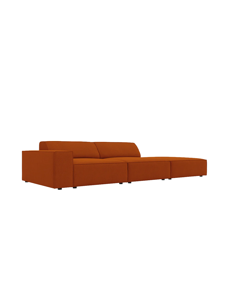 
3-Sitzer Design Sofa „Jodie“ mit Ottomane - Strukturstoff Terracotta / Ottomane rechts