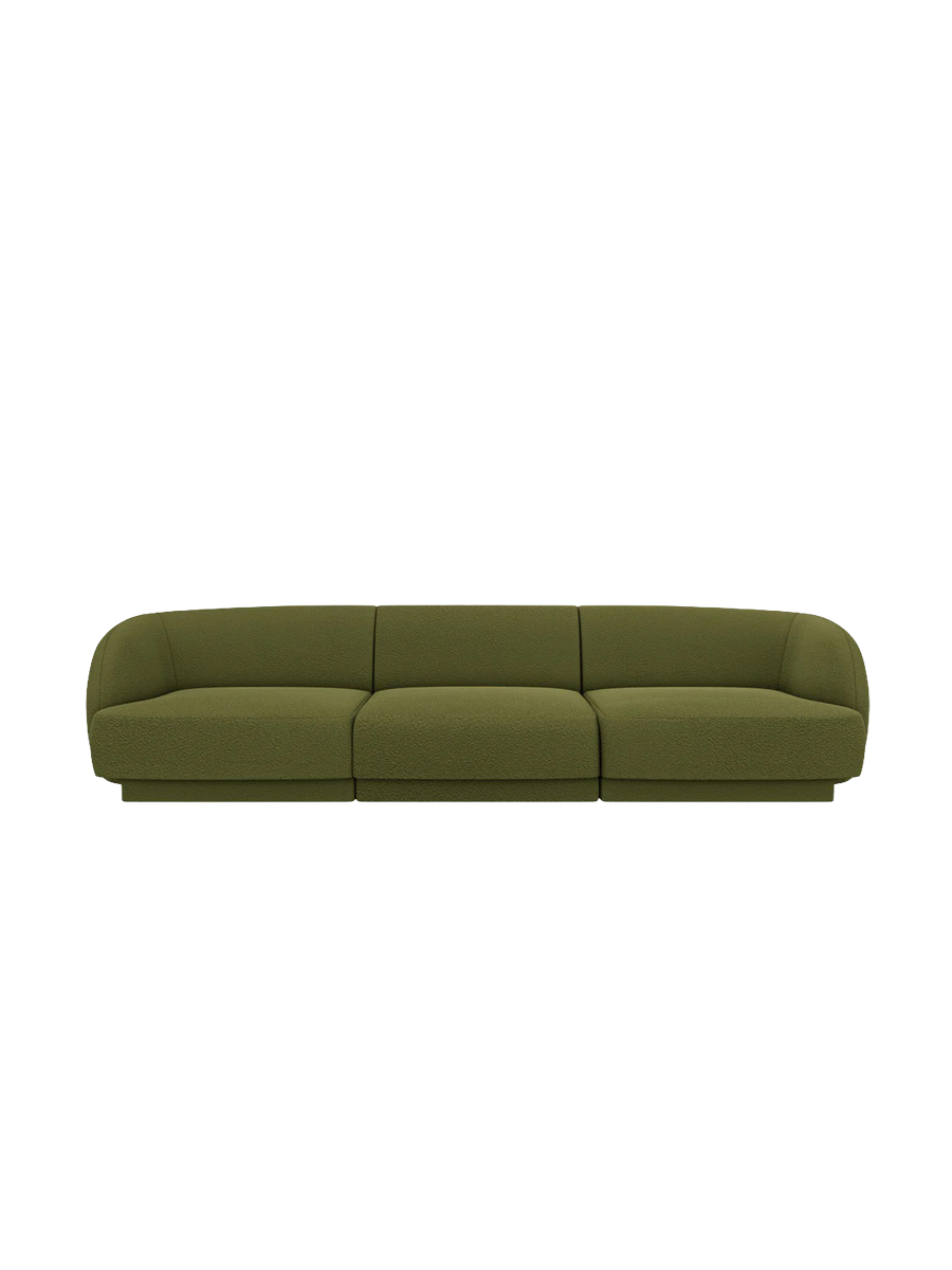 
Modulares Design Sofa „Miley“ (3-Sitzer) - Bouclé Olivgrün