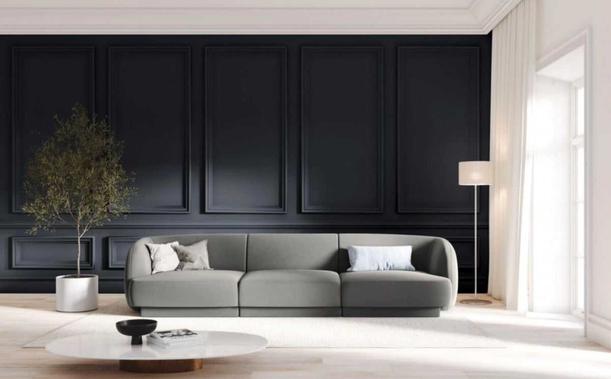 
Modulares Design Sofa „Miley“ (3-Sitzer) - Samt Hellgrau