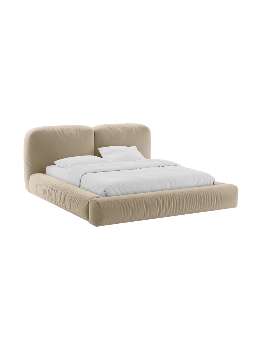 
Designer Upholstered Bed "Martina" with Storage Compartment, Light Beige Velvet - 140 x 200 cm