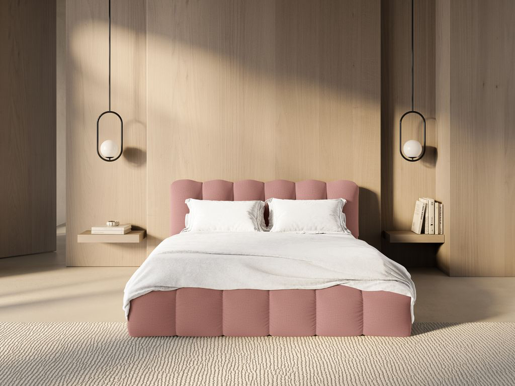 
Design Polsterbett „Lupine“ mit Ablagefach - Strukturstoff Rosa - Liegefläche 140 x 200 cm