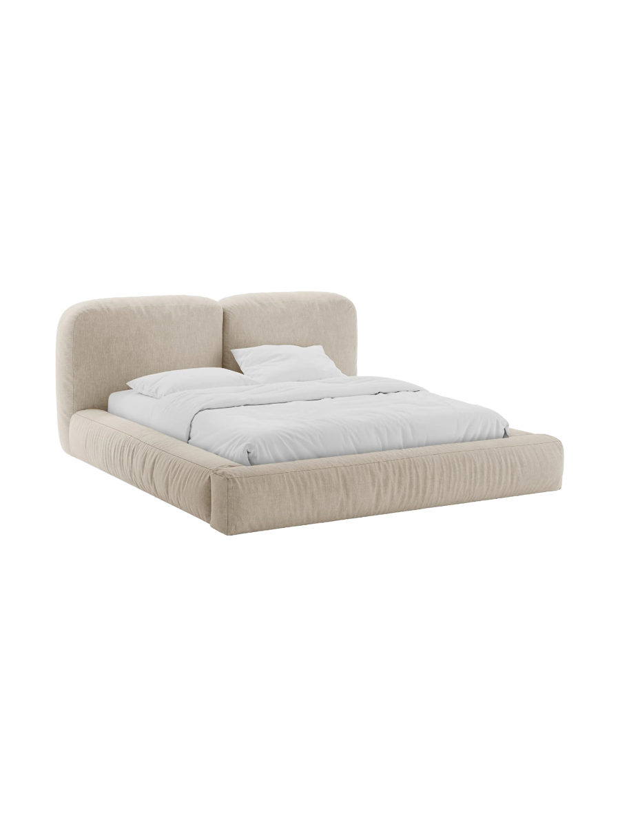 
Designer upholstered bed "Martina" with storage compartment, light beige structural fabric - 140 x 200 cm