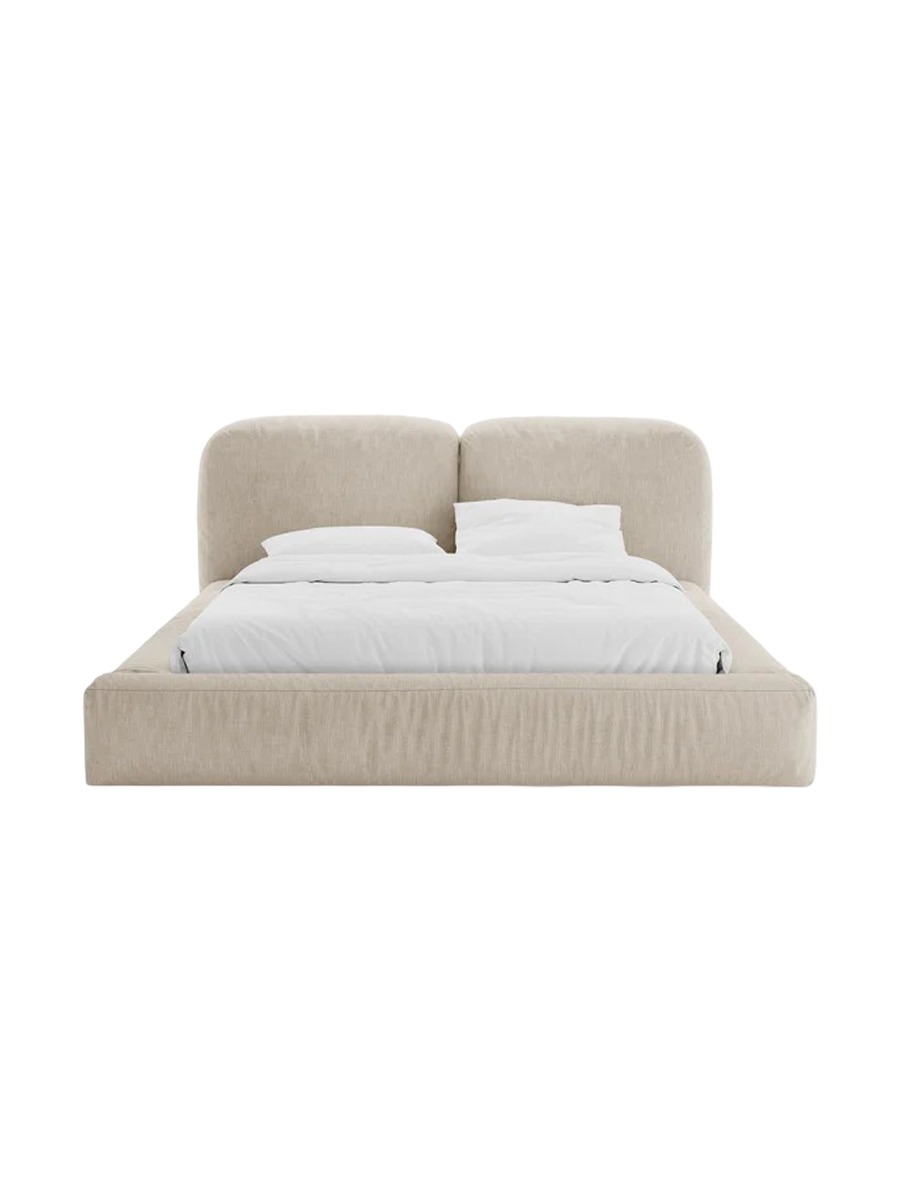 
Designer upholstered bed "Martina" with storage compartment, light beige structural fabric - 140 x 200 cm