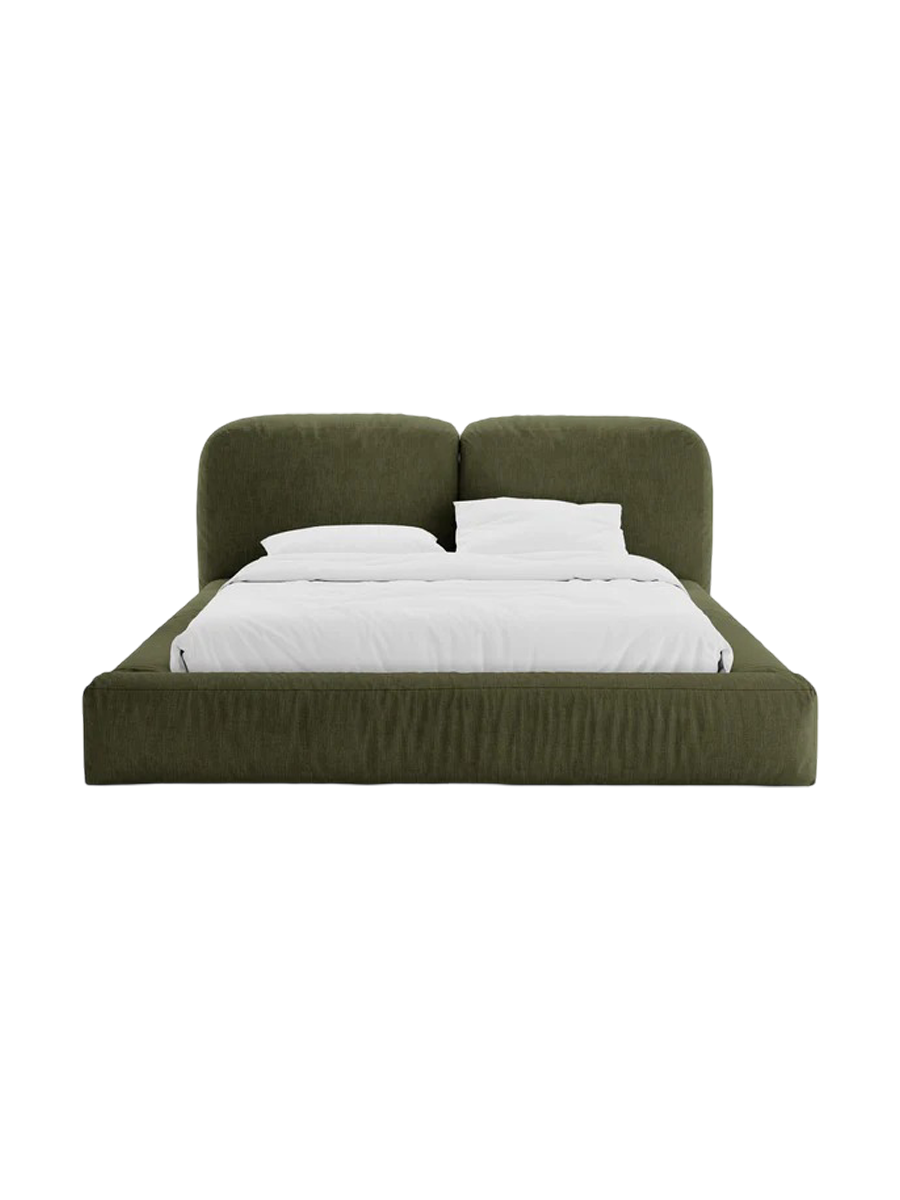 
Designer upholstered bed "Martina" with storage compartment, light gray structural fabric - 140 x 200 cm