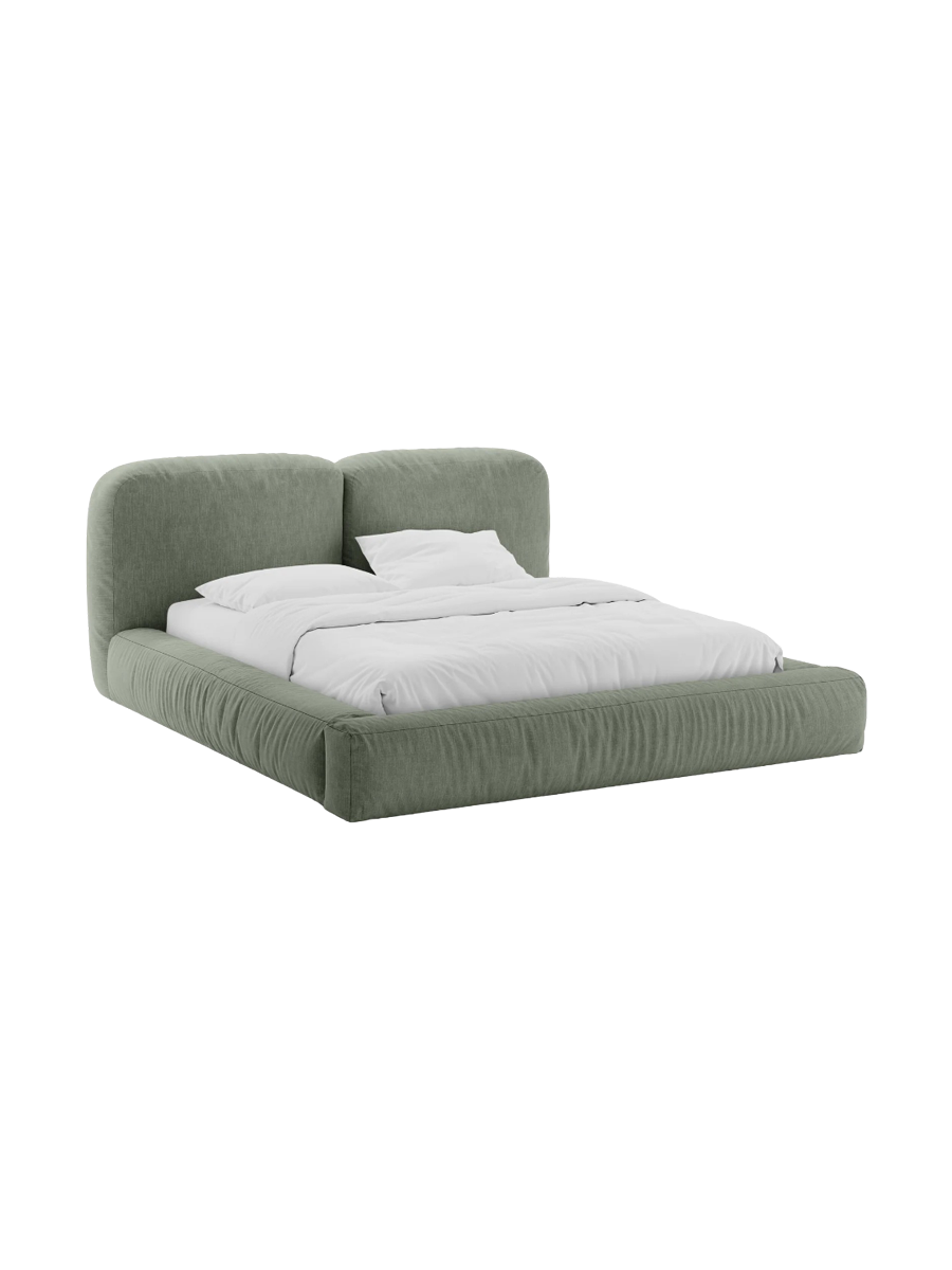 
Designer Upholstered Bed "Martina" with Storage Compartment, Structured Fabric Green - 140 x 200 cm