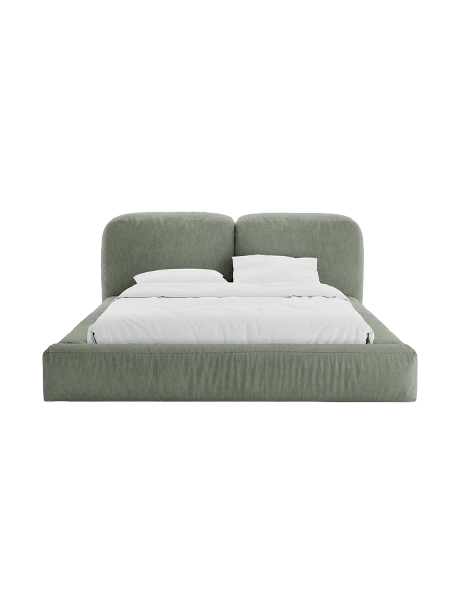 
Designer Upholstered Bed "Martina" with Storage Compartment, Structured Fabric Green - 140 x 200 cm