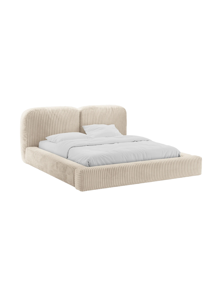 
Designer Upholstered Bed "Martina" with Storage Compartment, Bouclé Greige - 140 x 200 cm