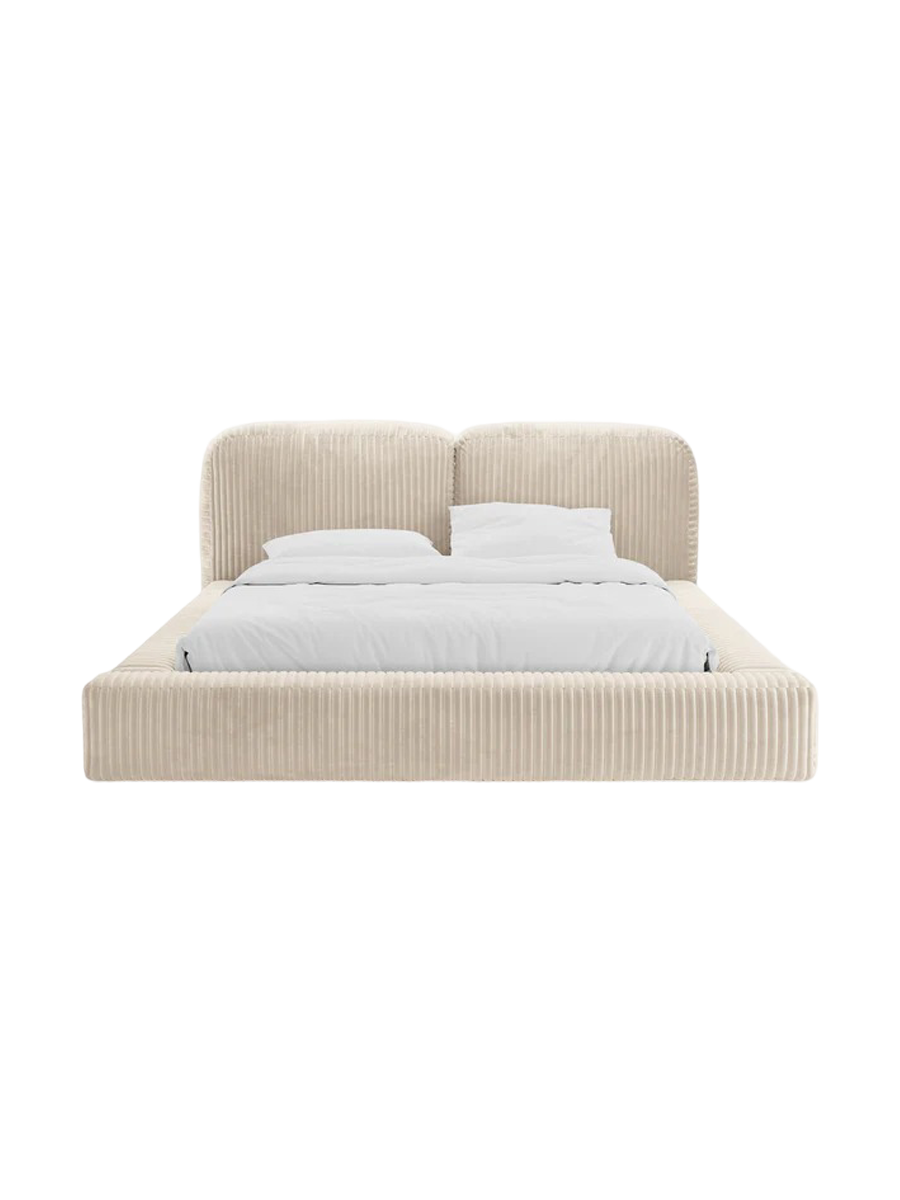 
Designer Upholstered Bed "Martina" with Storage Compartment, Bouclé Greige - 140 x 200 cm