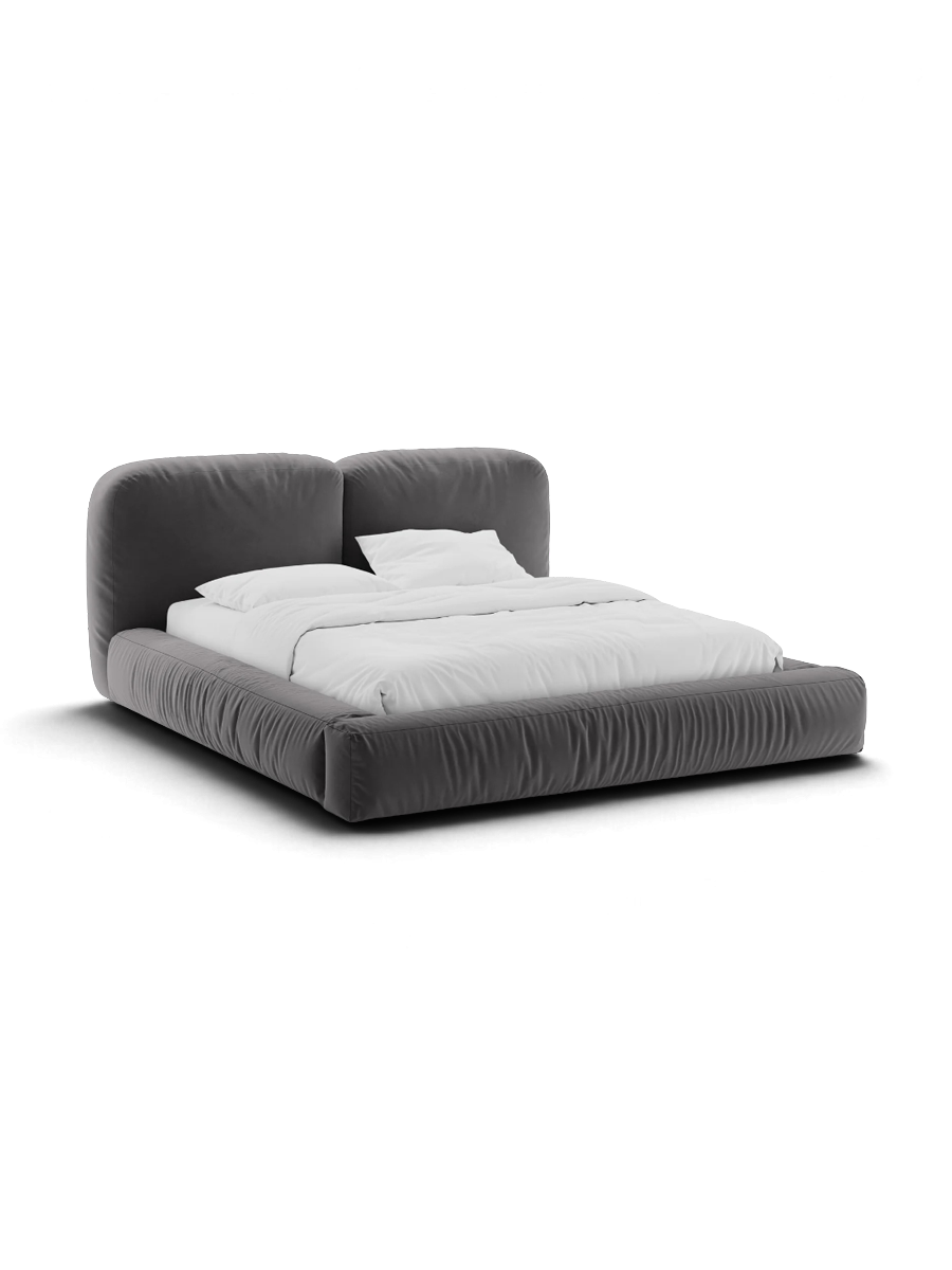 
Lit rembourré design « Martina » avec espace de rangement, velours gris - 140 x 200 cm