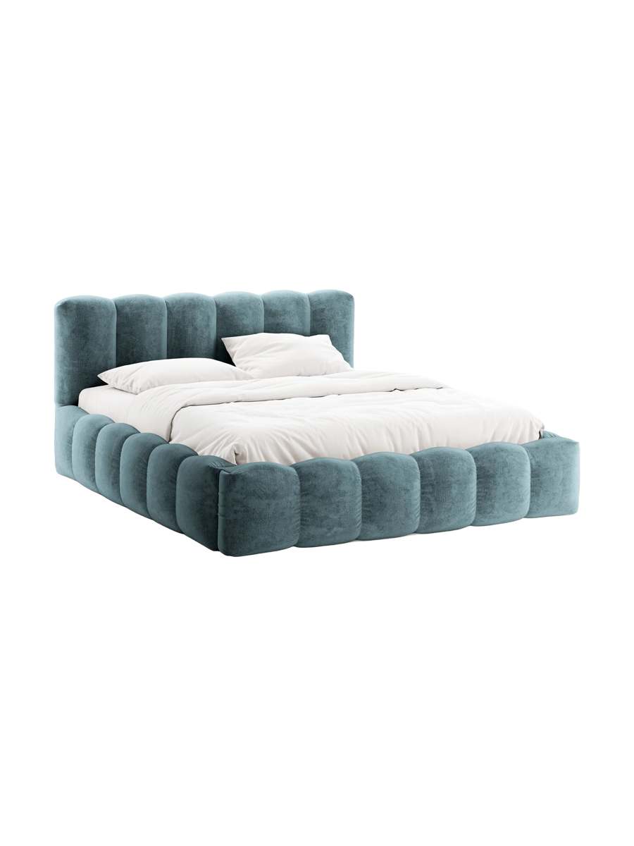 
Design Polsterbett „Lupine“ mit Ablagefach - Chenille Jeansblau - Liegefläche 160 x 200 cm