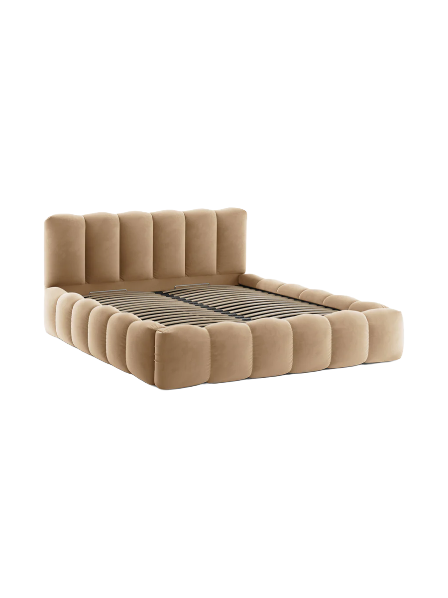 
Design Polsterbett „Lupine“ mit Ablagefach - Samt Sand - Liegefläche 160 x 200 cm