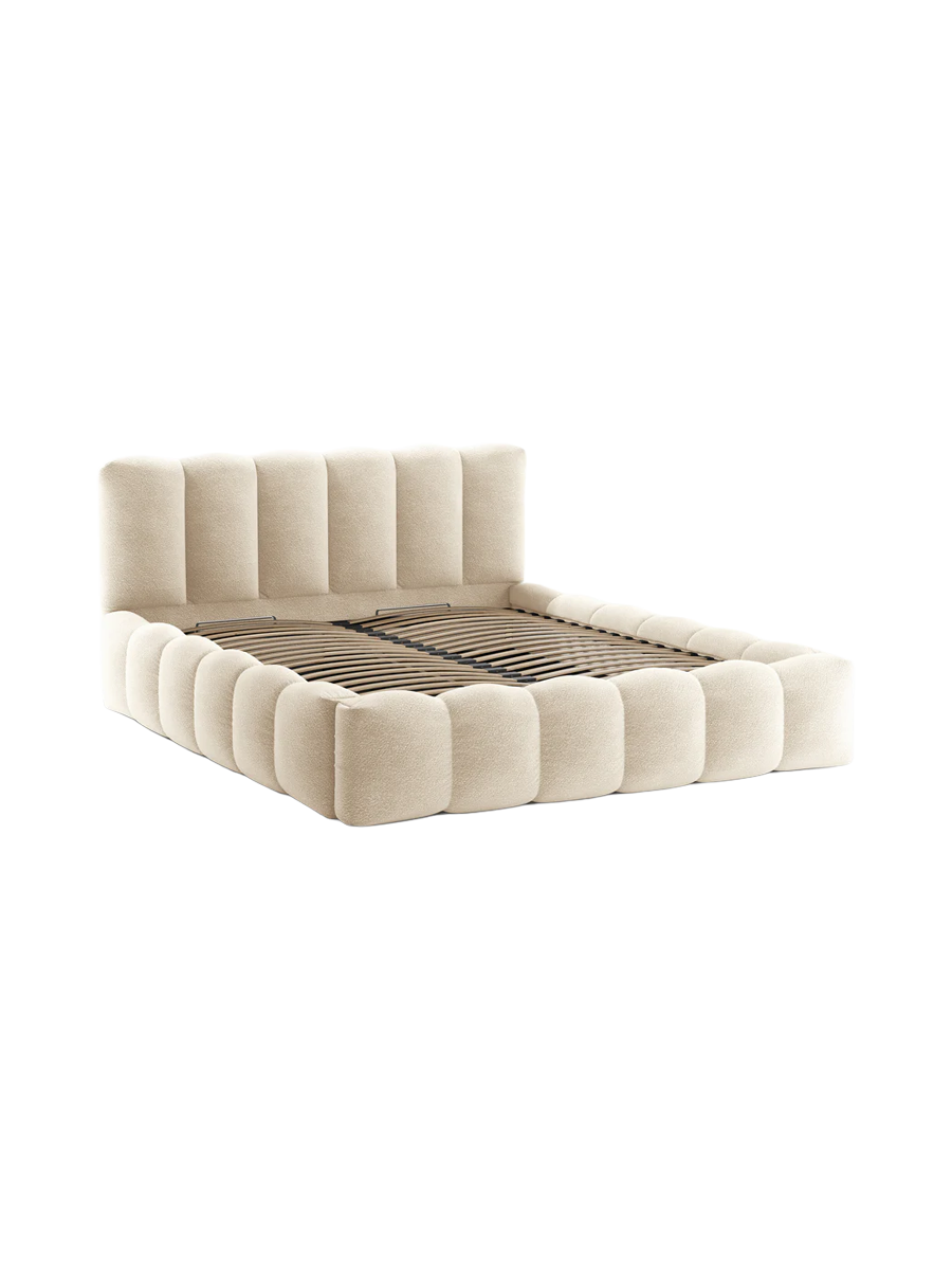 
Designer Upholstered Bed "Lupine" with Storage Compartment - Bouclé Beige - Sleeping surface 180 x 200 cm