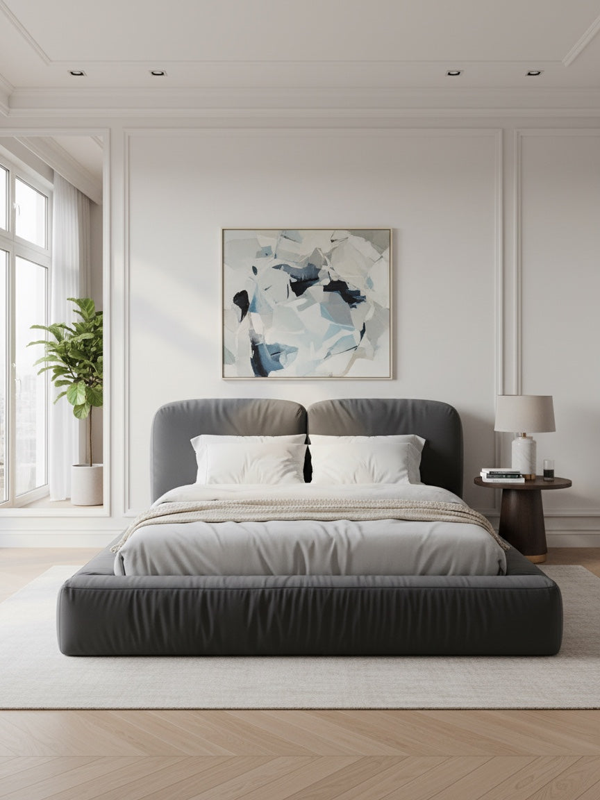 
Lit rembourré design « Martina » avec espace de rangement, velours gris - 140 x 200 cm