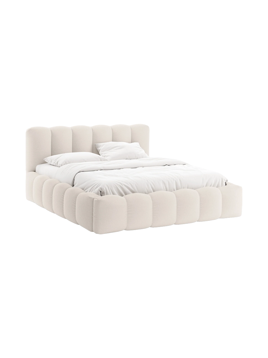 
Design Polsterbett „Lupine“ mit Ablagefach - Strukturstoff Light Beige - Liegefläche 180 x 200 cm