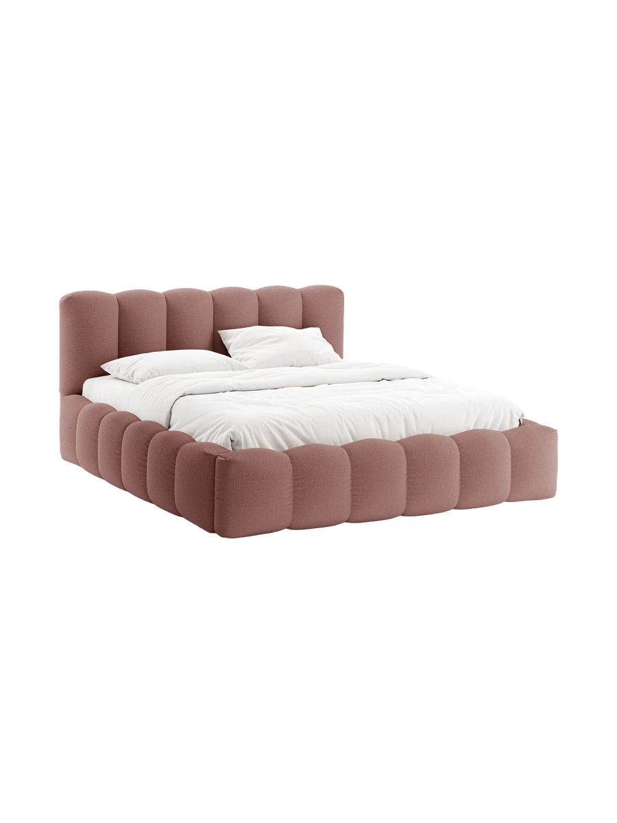 
Design Polsterbett „Lupine“ mit Ablagefach - Strukturstoff Rosa - Liegefläche 180 x 200 cm