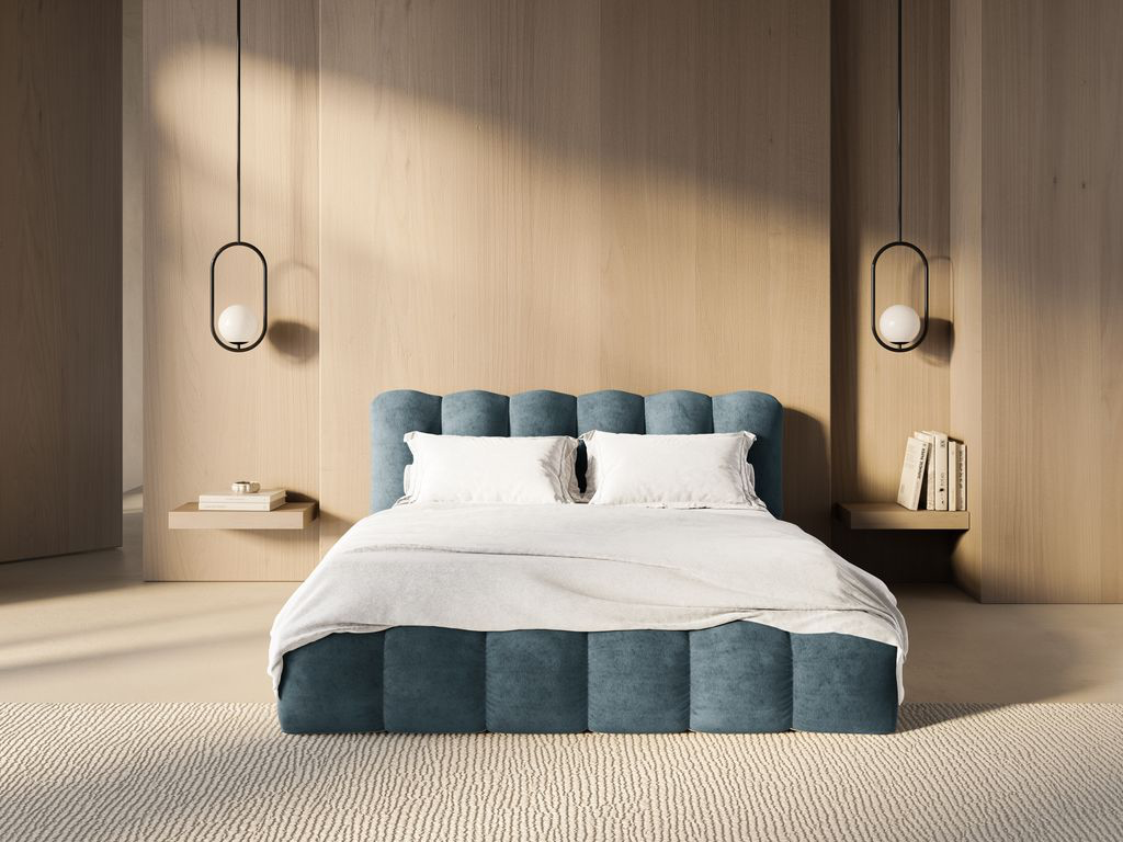 
Design Polsterbett „Lupine“ mit Ablagefach - Chenille Jeansblau - Liegefläche 180 x 200 cm