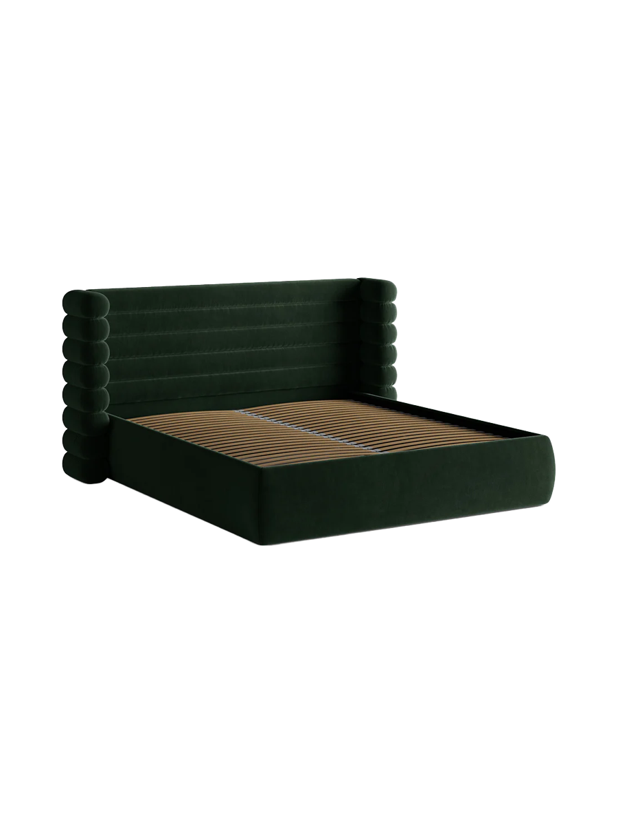 
Design Polsterbett „Mount“ mit Ablagefach - Samt Flaschengrün - Liegefläche 180 x 200 cm