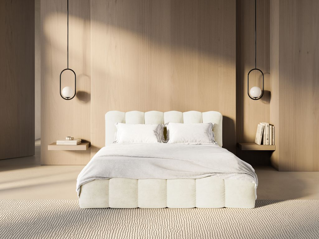 
Design Polsterbett „Lupine“ mit Ablagefach - Chenille Light Beige - Liegefläche 200 x 200 cm