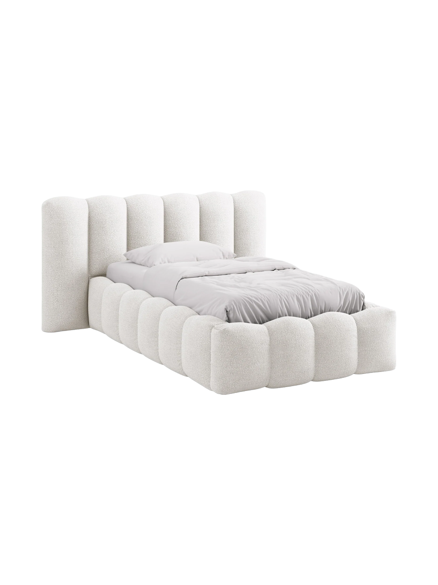 
"Lupine" designer upholstered bed with storage compartment - Bouclé White