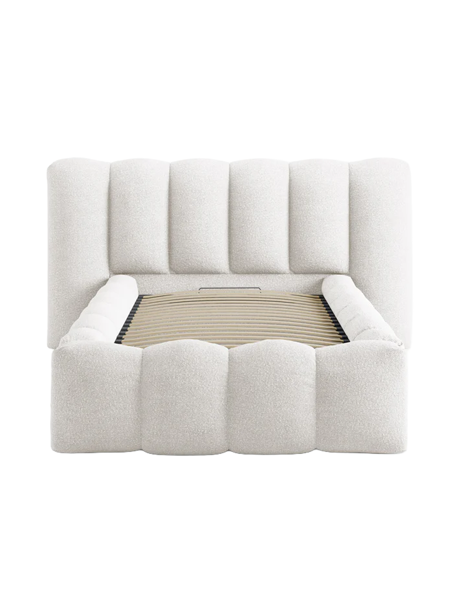 
"Lupine" designer upholstered bed with storage compartment - Bouclé White