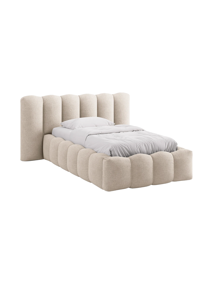 
"Lupine" designer upholstered bed with storage compartment - Bouclé Beige
