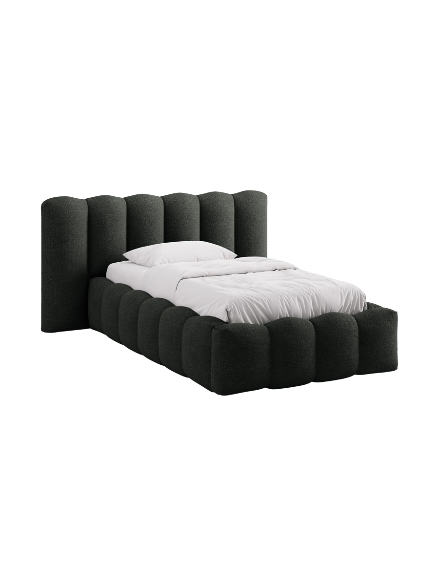 
"Lupine" designer upholstered bed with storage compartment - Boucle Black