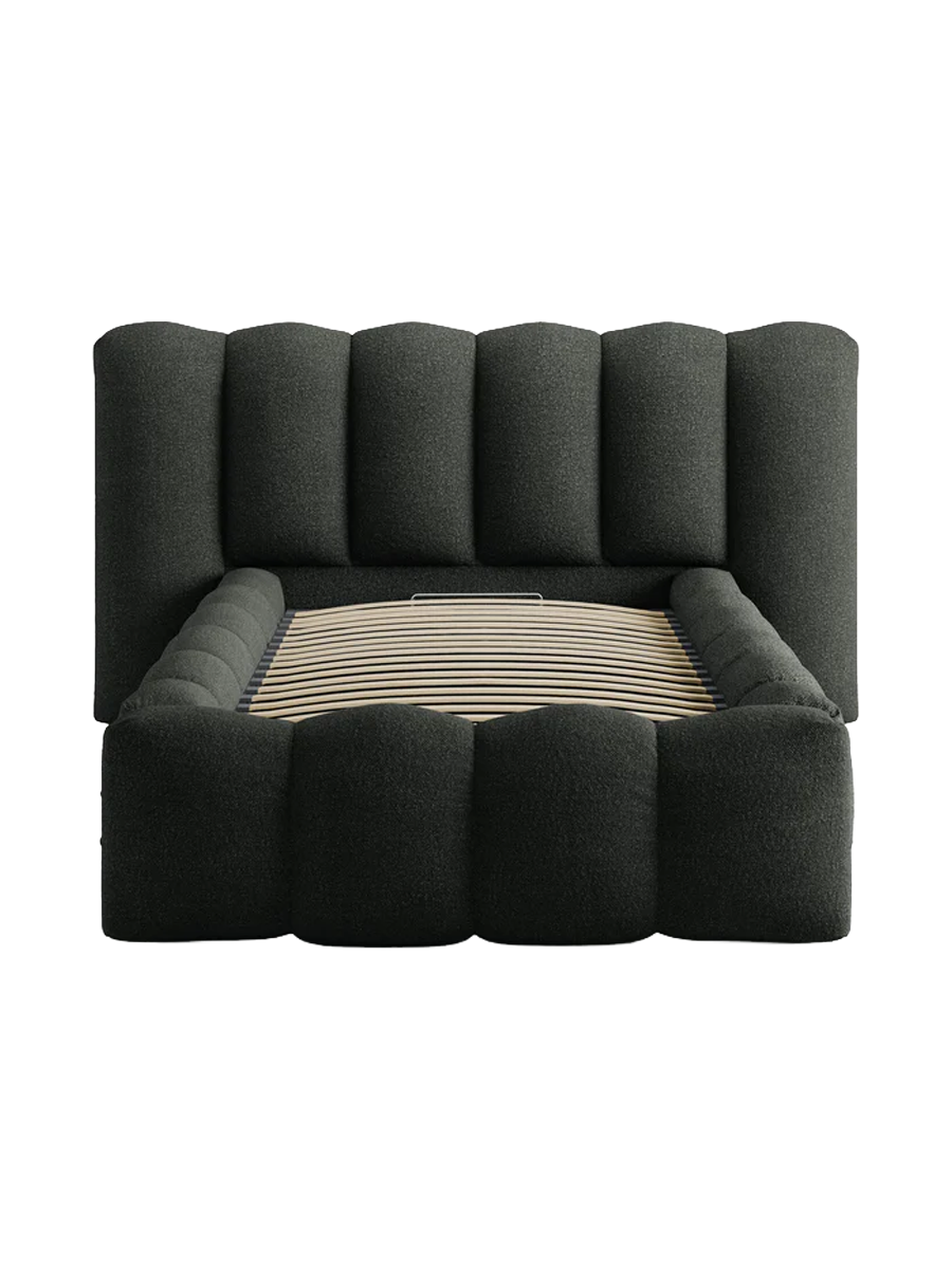 
"Lupine" designer upholstered bed with storage compartment - Boucle Black