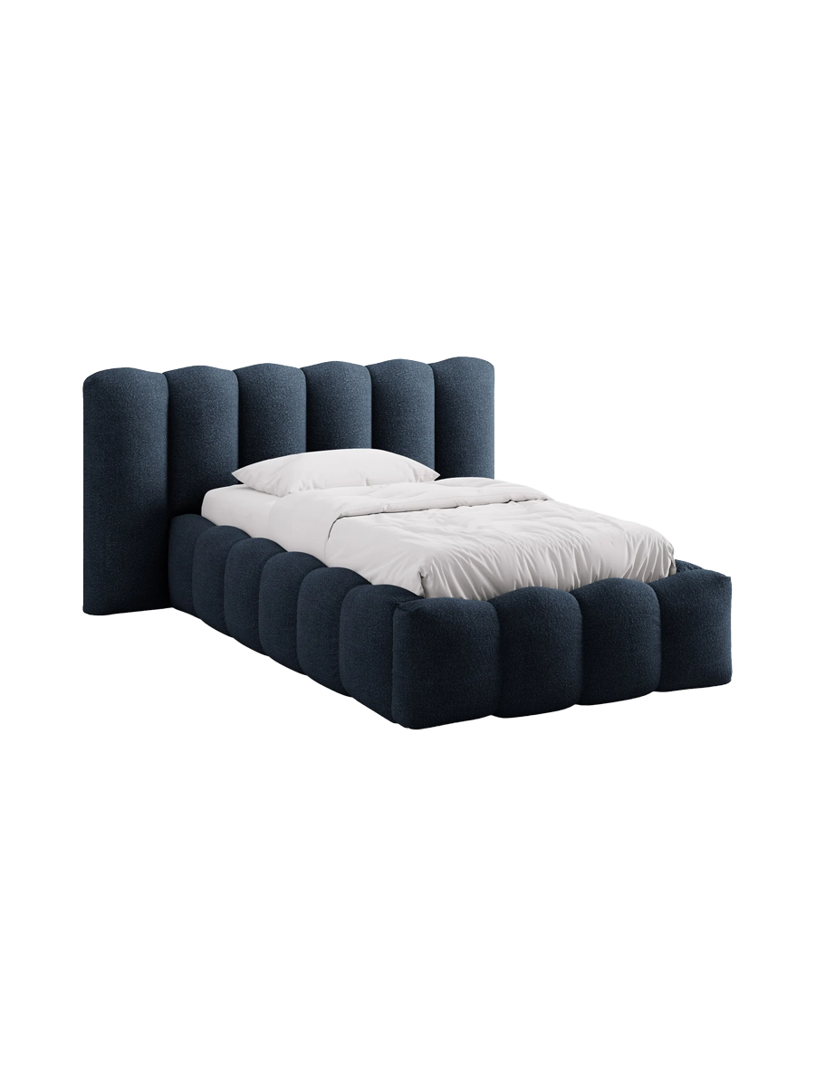 
"Lupine" designer upholstered bed with storage compartment - Bouclé Dark Blue