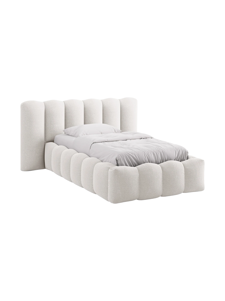 
"Lupine" designer upholstered bed with storage compartment - Structured Fabric Light Beige