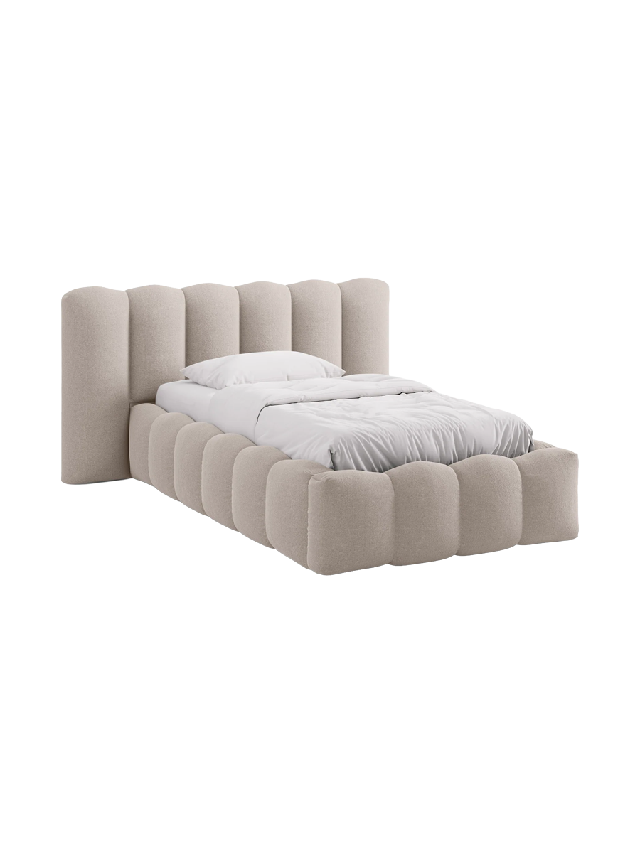 
"Lupine" designer upholstered bed with storage compartment - Structured fabric Cappuccino