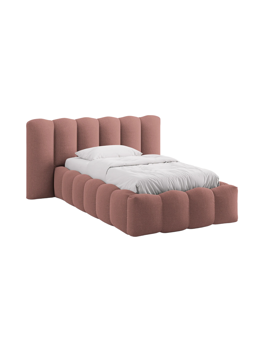 
"Lupine" designer upholstered bed with storage compartment - Pink Upholstery Fabric