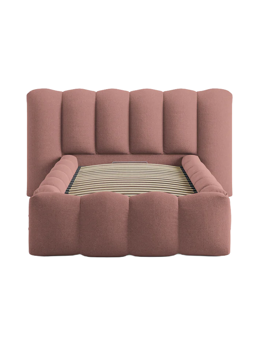 
"Lupine" designer upholstered bed with storage compartment - Pink Upholstery Fabric