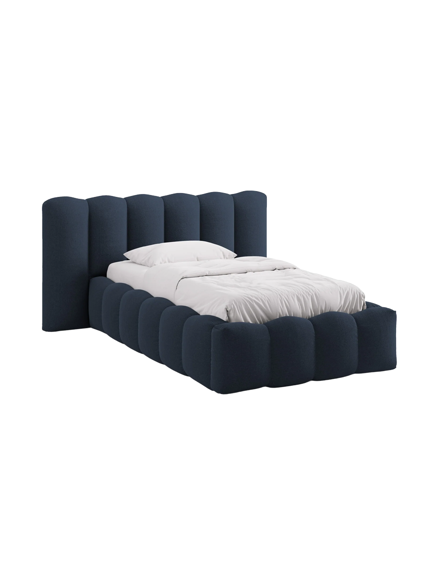 
"Lupine" designer upholstered bed with storage compartment - Structured Fabric Dark Blue