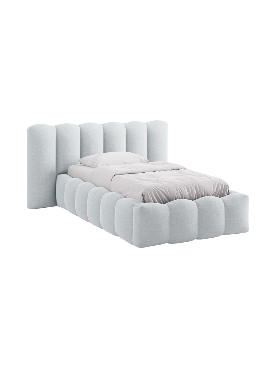 
"Lupine" designer upholstered bed with storage compartment - Structural Fabric Light Grey