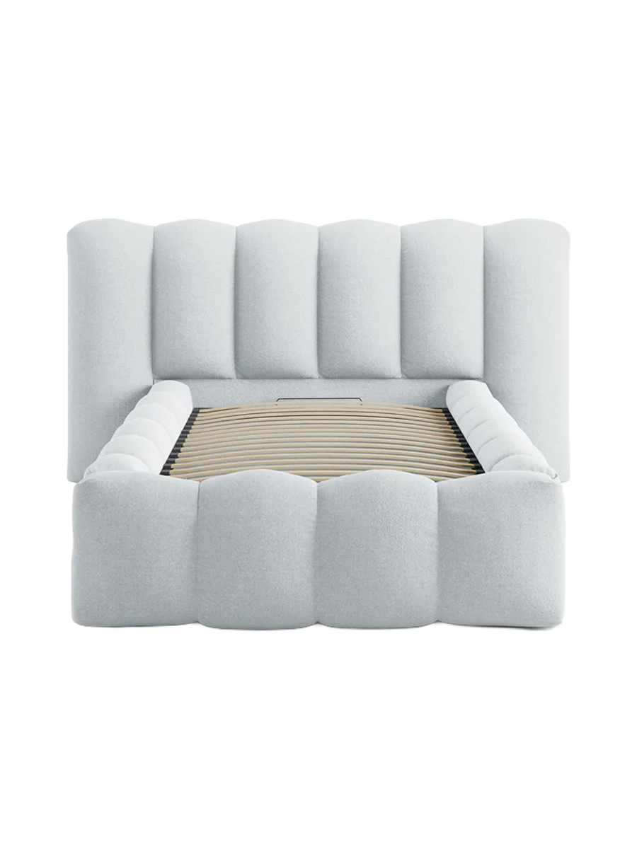 
"Lupine" designer upholstered bed with storage compartment - Structural Fabric Light Grey
