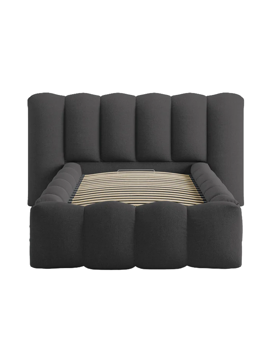 
"Lupine" designer upholstered bed with storage compartment - Structured fabric anthracite