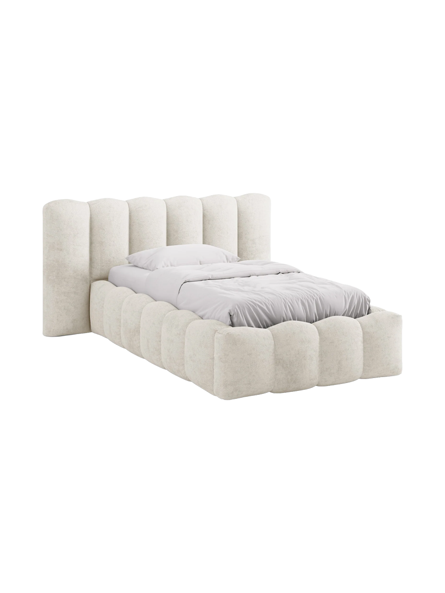 
"Lupine" designer upholstered bed with storage compartment - Chenille Light Beige
