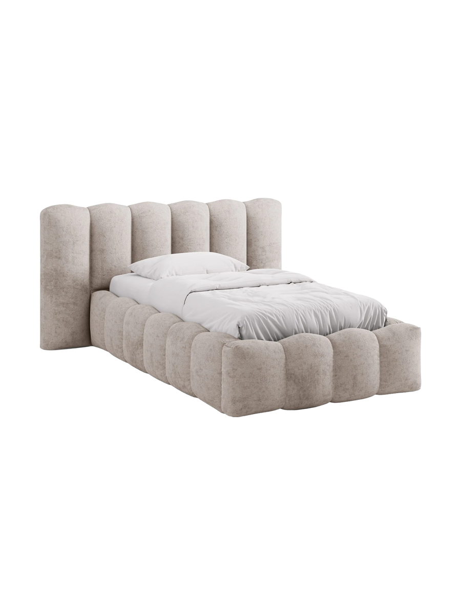 
"Lupine" designer upholstered bed with storage compartment - Chenille Beige