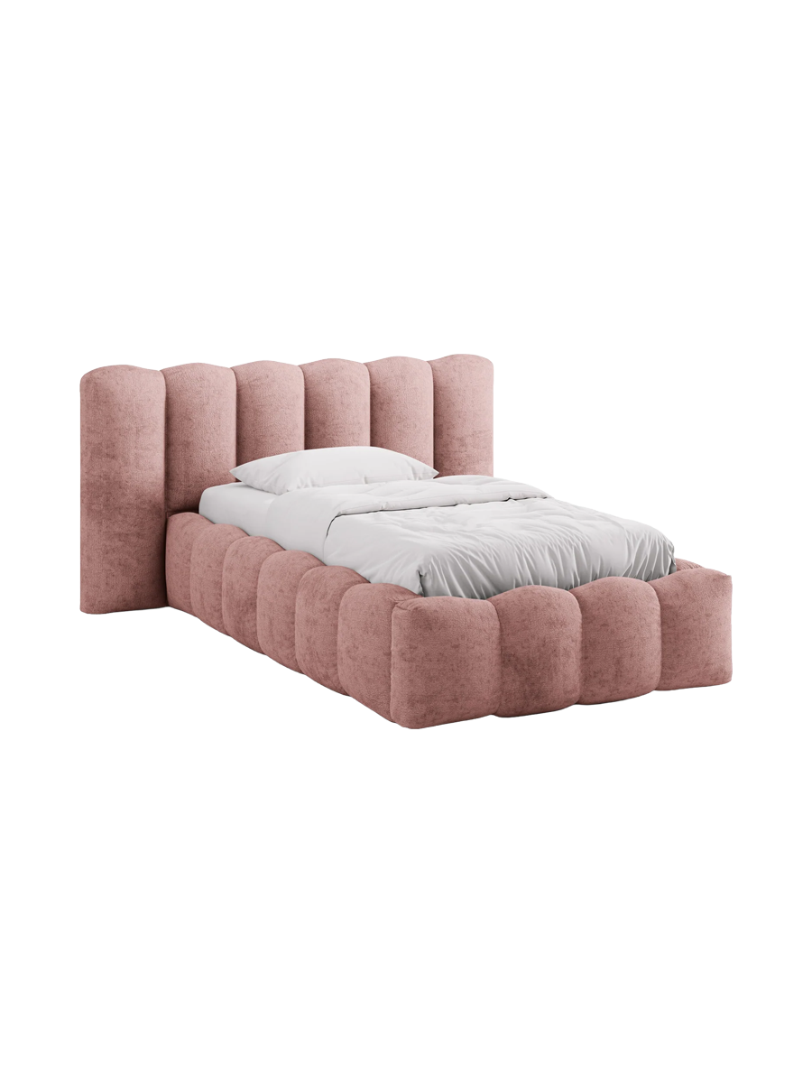 
"Lupine" designer upholstered bed with storage compartment - Chenille Pink