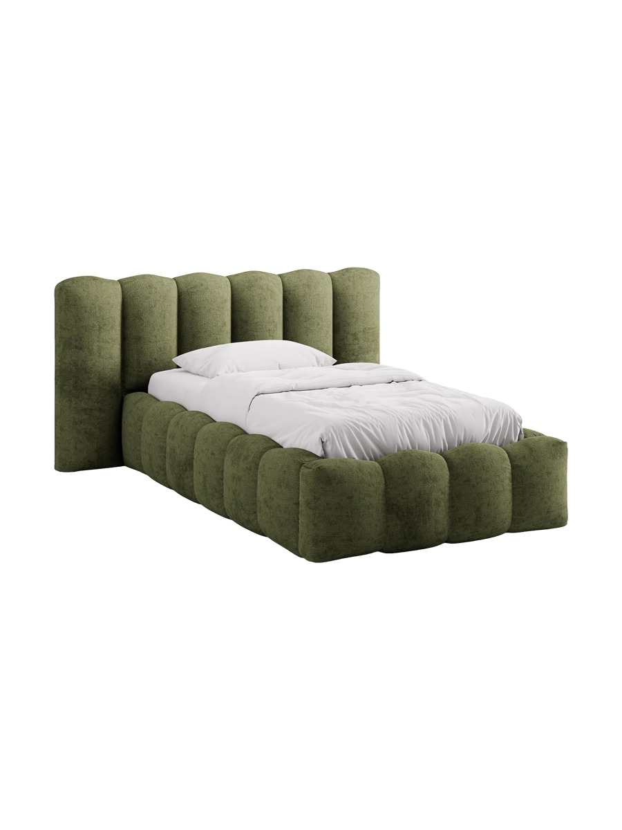 
"Lupine" designer upholstered bed with storage compartment - Chenille Green