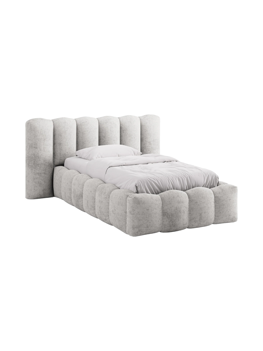 
"Lupine" designer upholstered bed with storage compartment - Chenille Light Grey